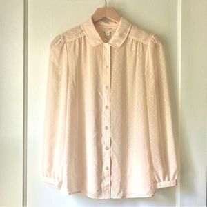J Crew Factory Sheer Clip Dot Button-up Blouse with Peter Pan Collar in Peach